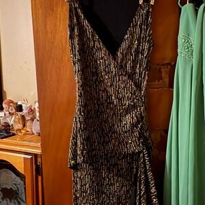 Chic Asymmetrical Black and Gold Dress